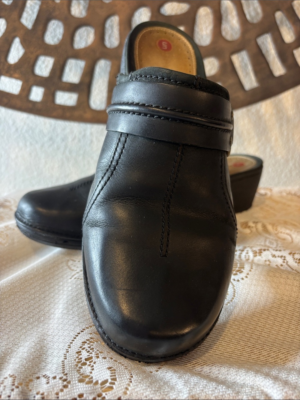 🖤 Comfort Black Leather Slip-On Clogs Walking Casual Clarks Unstructured 9 🖤